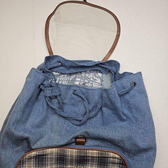 Vintage Winnie The Pooh Embroidered Backpack Ruk-Sack Denim With Plaid Pooh Y2K main image 8